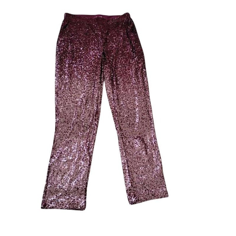 Cable & Gauge Glamarous Shimmering Sequin Pants Burgundy Sparkle Ombre Style S