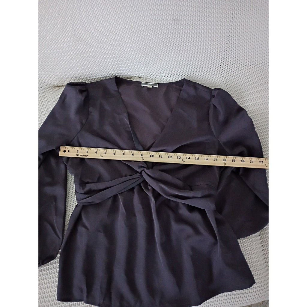 PLEIONE Coquette Plum Romantic Twist-Front Empire Blouse Soft Drape M NWOT