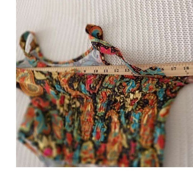 NWT RHEA Hippie Festive Top S Multicolor Paisley Floral Smocked Back Crop Top
