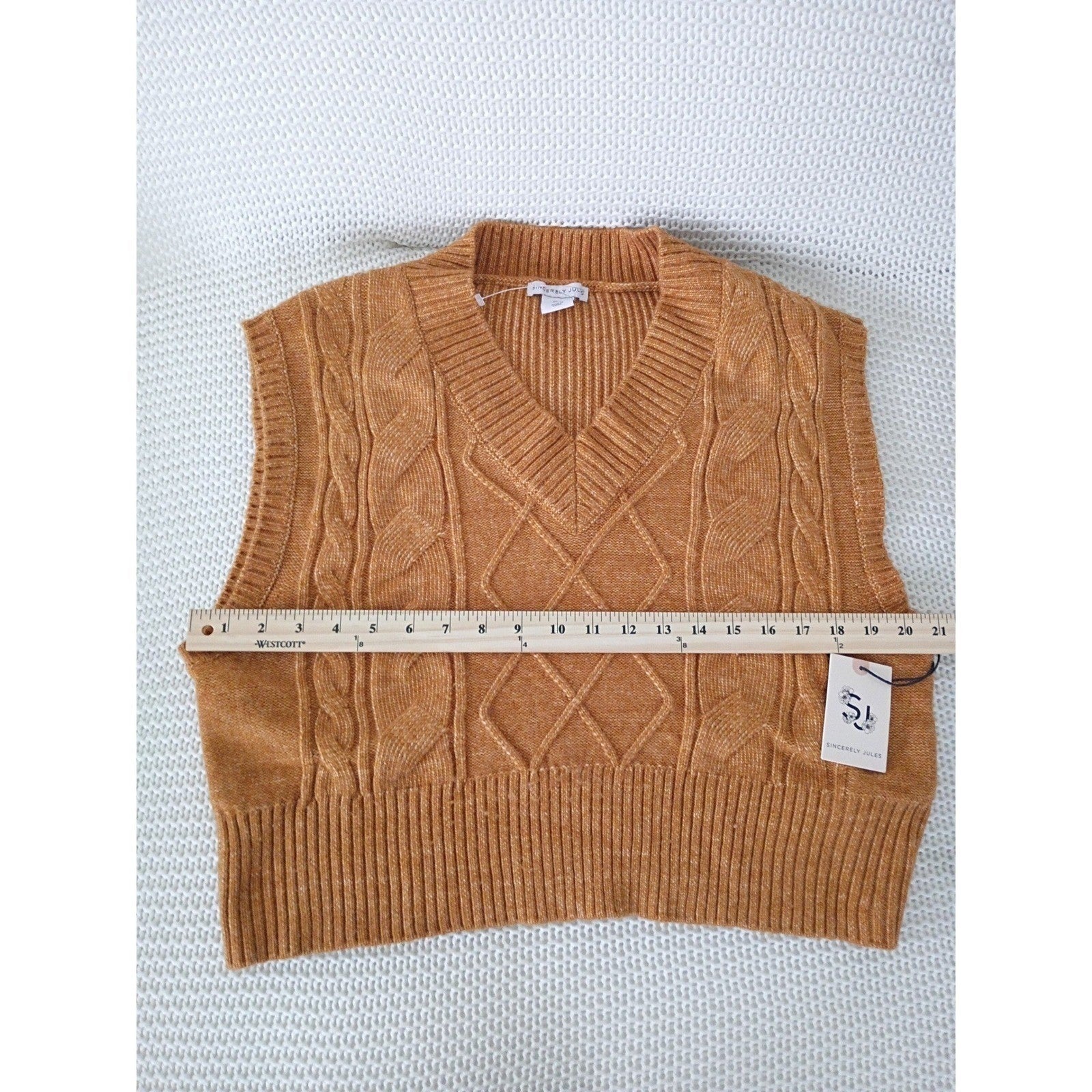 Sincerely Jules NWT Cable Knit Sweater Vest L Amber Orange Preppy Y2K Style