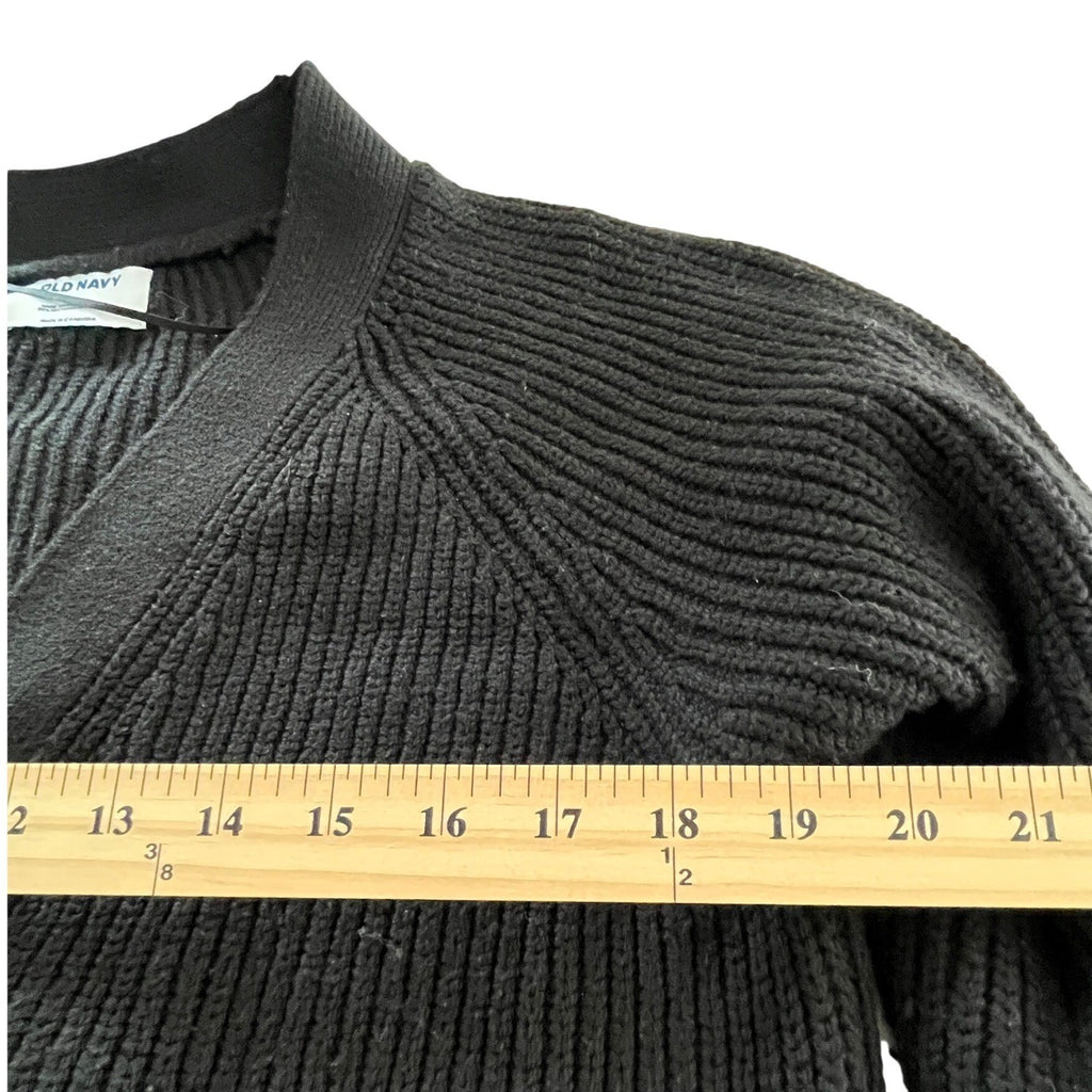 Old Navy Black Button Front Ribbed Cardigan S Cotton Wool Blend Minimalist