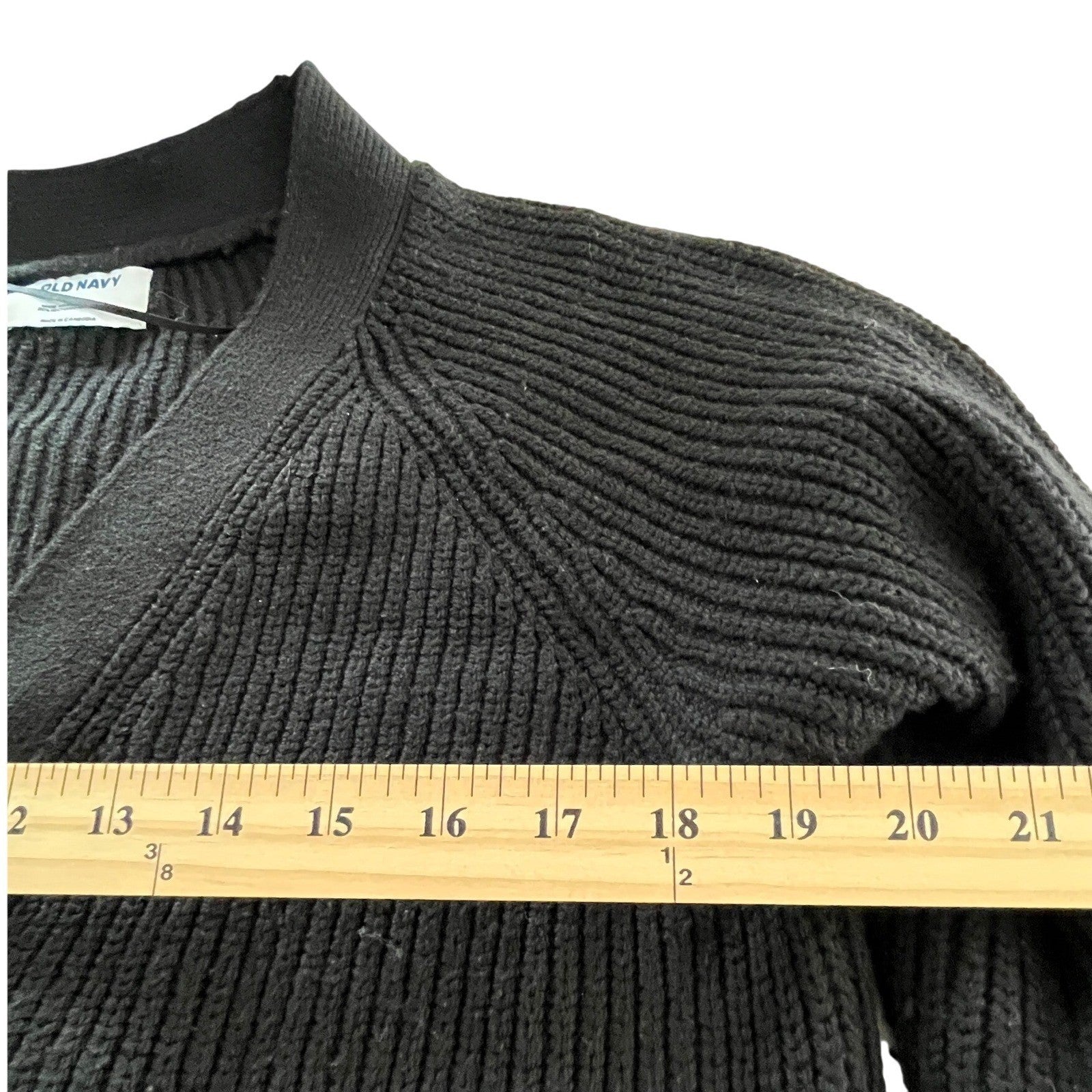 Old Navy Black Button Front Ribbed Cardigan S Cotton Wool Blend Minimalist