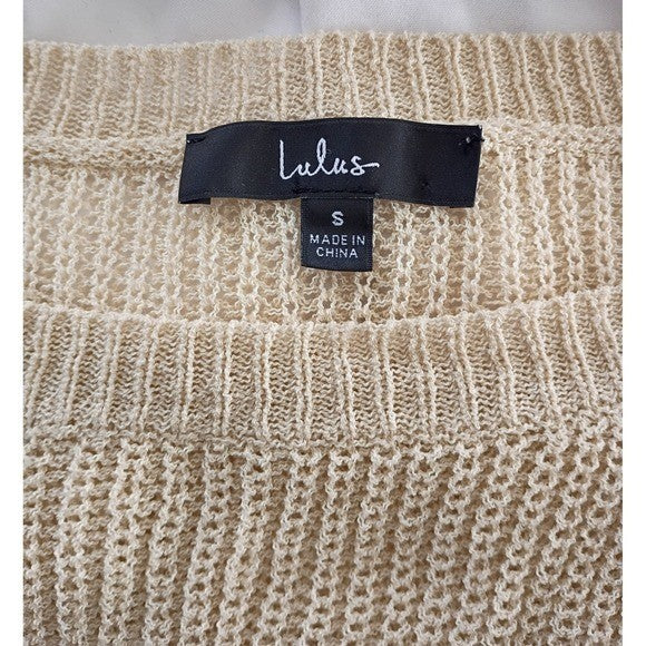 Lulus Beige Knit Sweater Boat Neck Long Sleeve Casual Women Size S