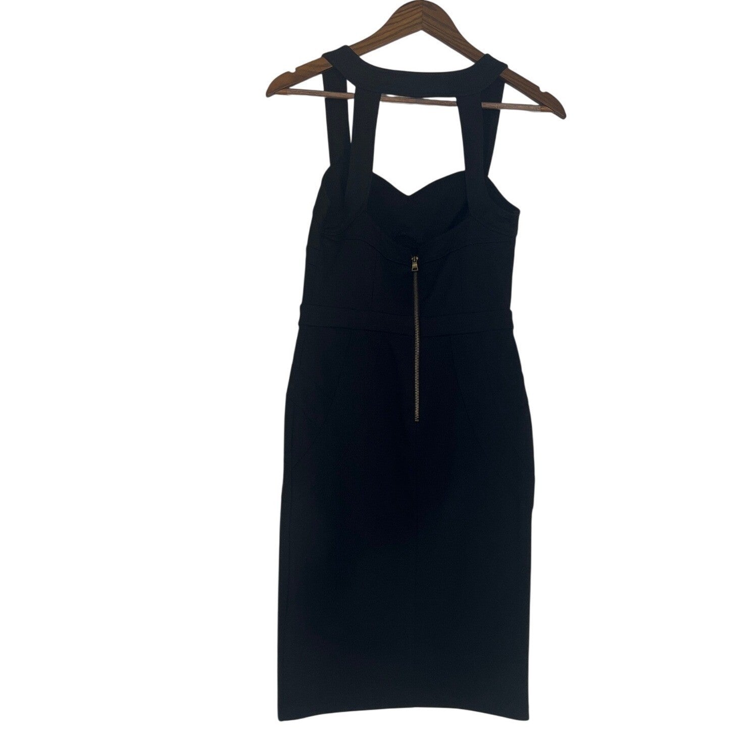 ICE Black Bodycon Dress Cutout Back Gold Zipper Sleeveless Cocktail S Elegant