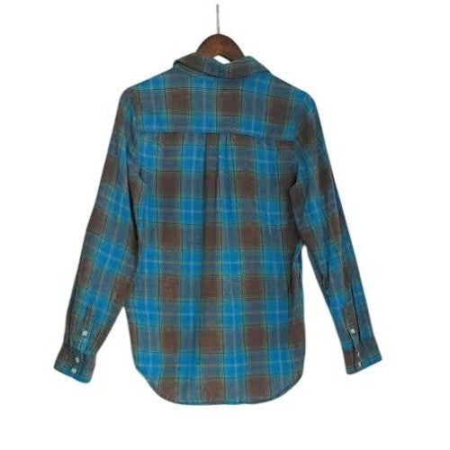 MOSSIMO SUPPLY CO Plaid Flannel Button Up Shirt Blue Brown L Cotton Blen