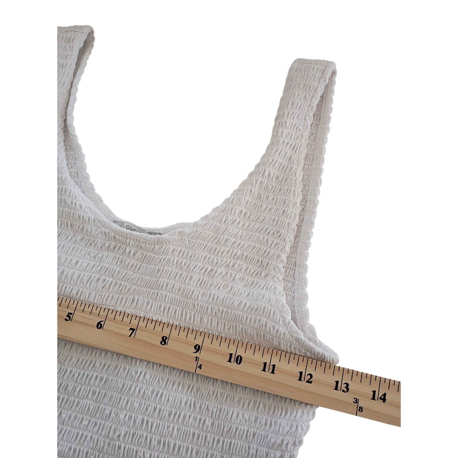 Love Tree Smocked Square Neck Tank Top White L Modal Ruffle Hem