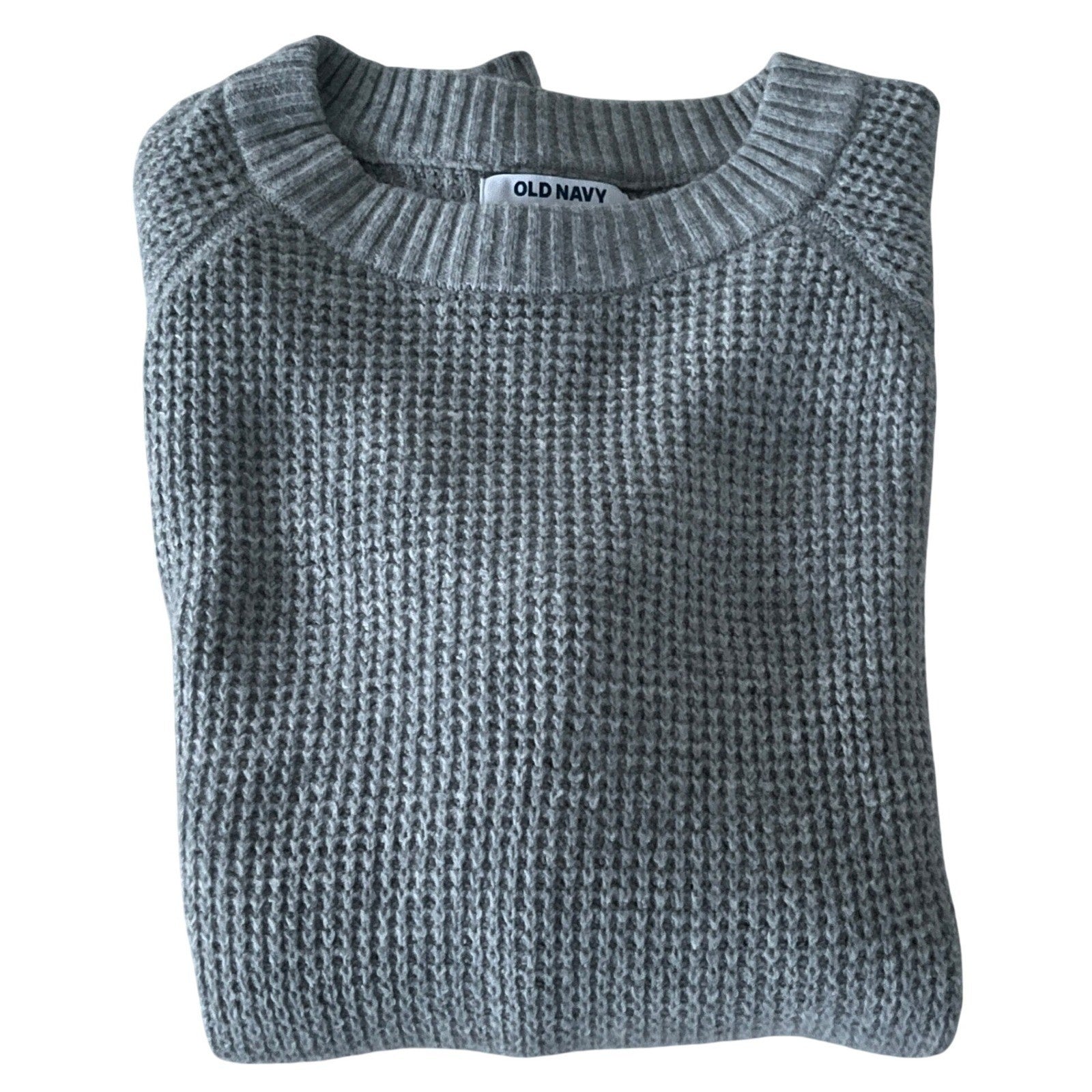Old Navy Light Grey Cotton Heather Waffle Knit Crewneck Sweater Soft Size S/M