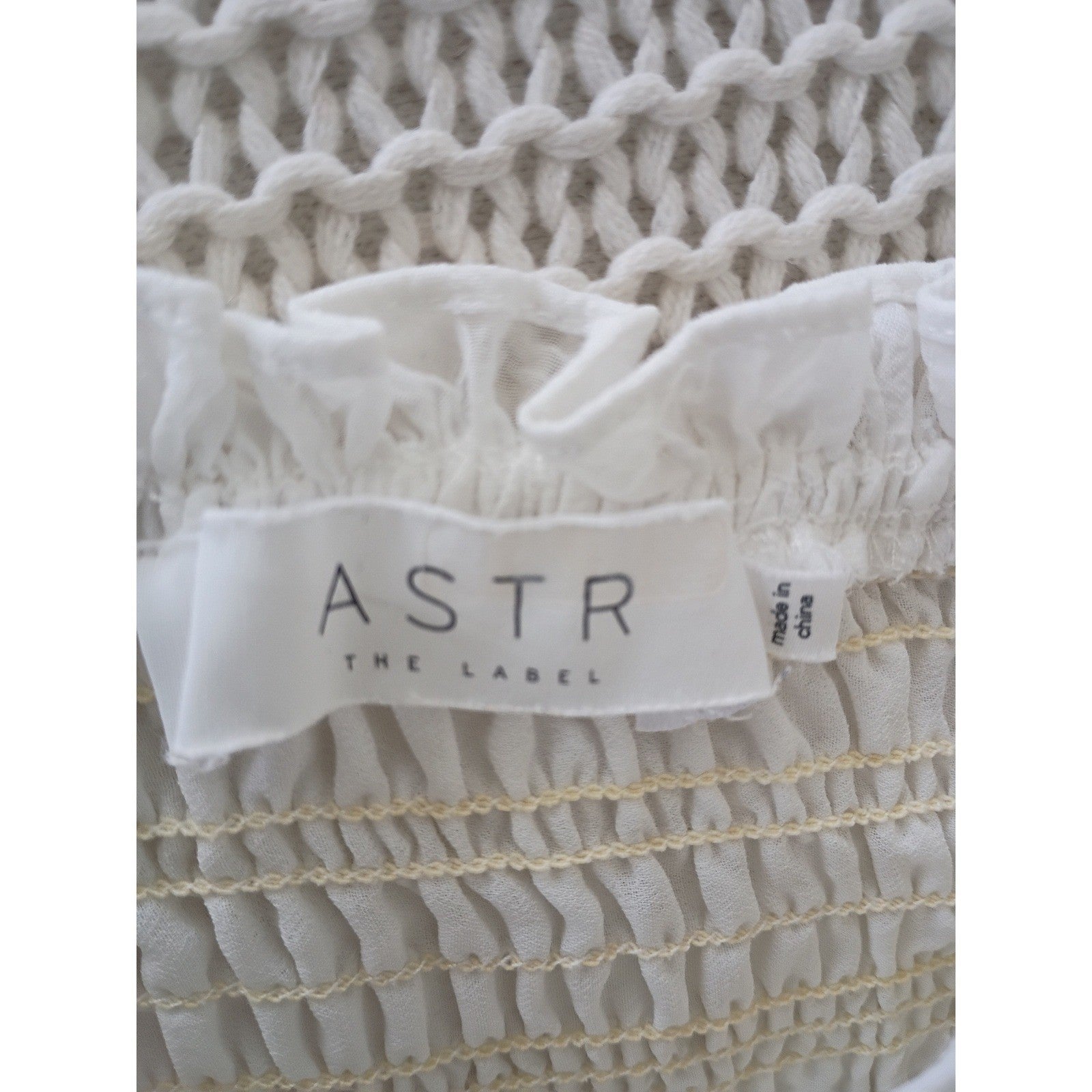 ASTR The Label White Smocked Peplum Top M Coquette Cottagecore Puff Sleeve Lace