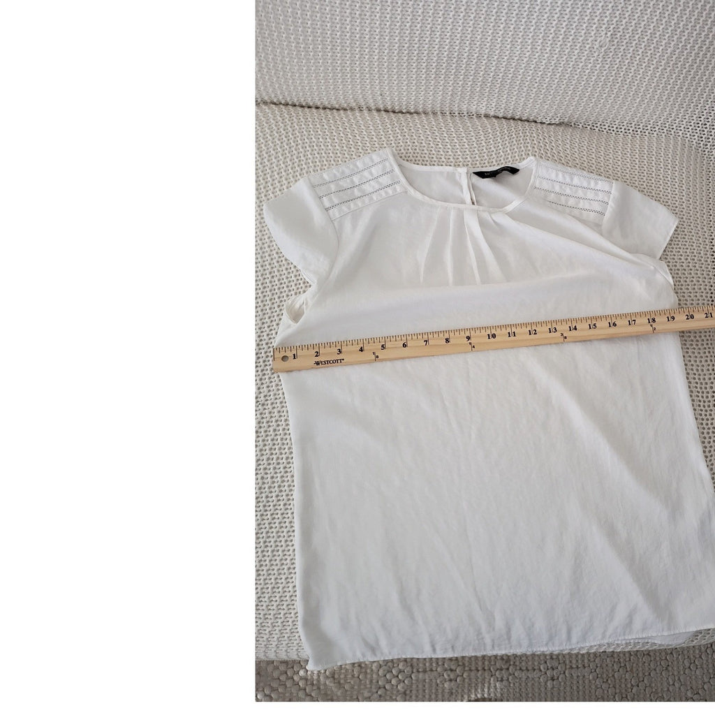 Banana Republic White Cotton Sheer Pleated Cap Sleeve Blouse Top Size S