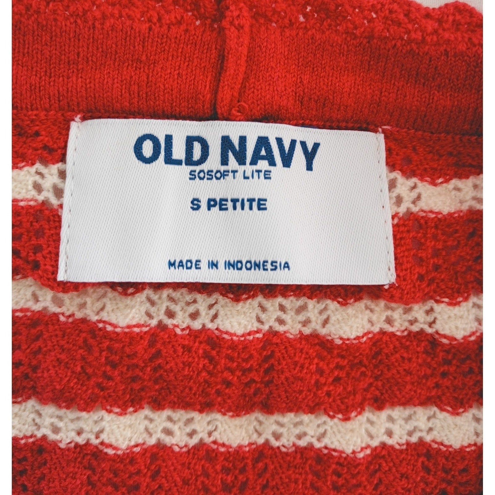 Old Navy S Petite Red White Striped Crochet Knit Button Front Cardigan Sweater