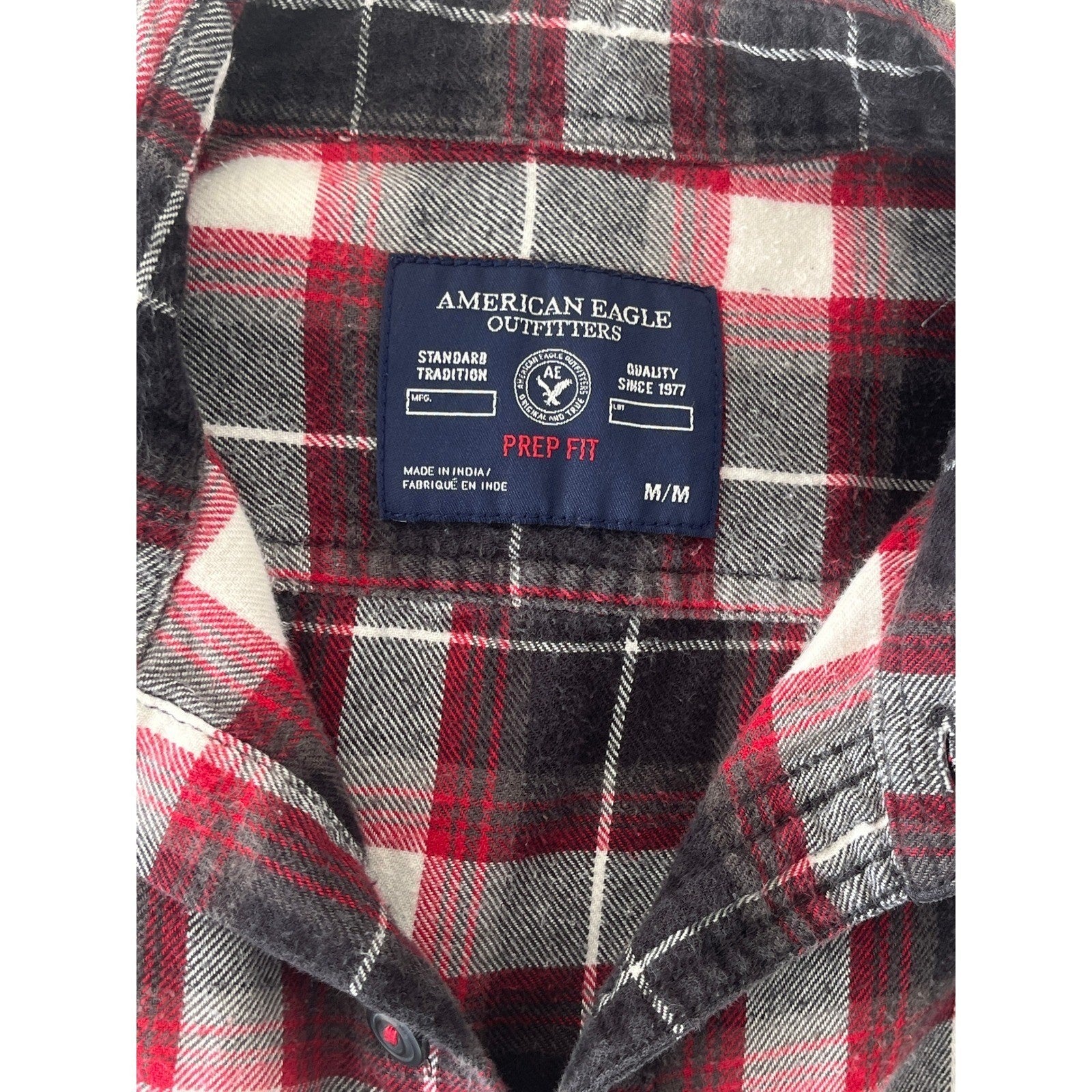 Red Black White Plaid Flannel Shirt 100% Cotton Heritage Prep Fit Large