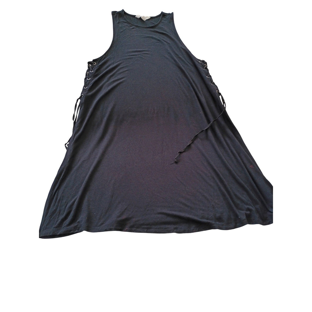 Black Sleeveless Trapeze Dress Minimalist Shift Midi Womens Size L