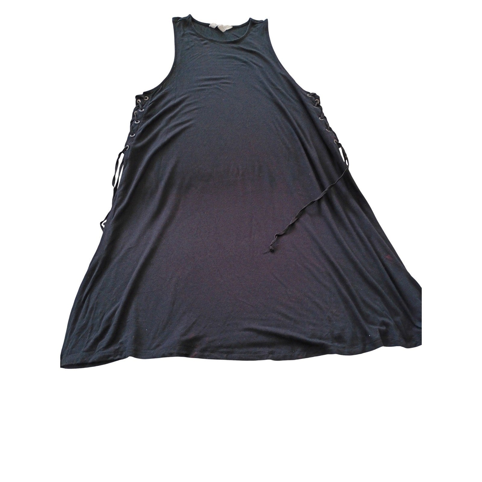 Black Sleeveless Trapeze Dress Minimalist Shift Midi Womens Size L