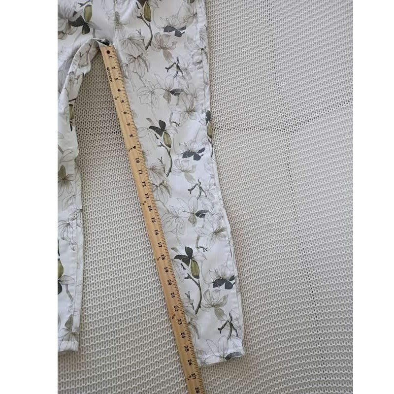 Buffalo David Bitton Havana High Rise Floral Skinny Jeans 27x25 White Grn Ankle