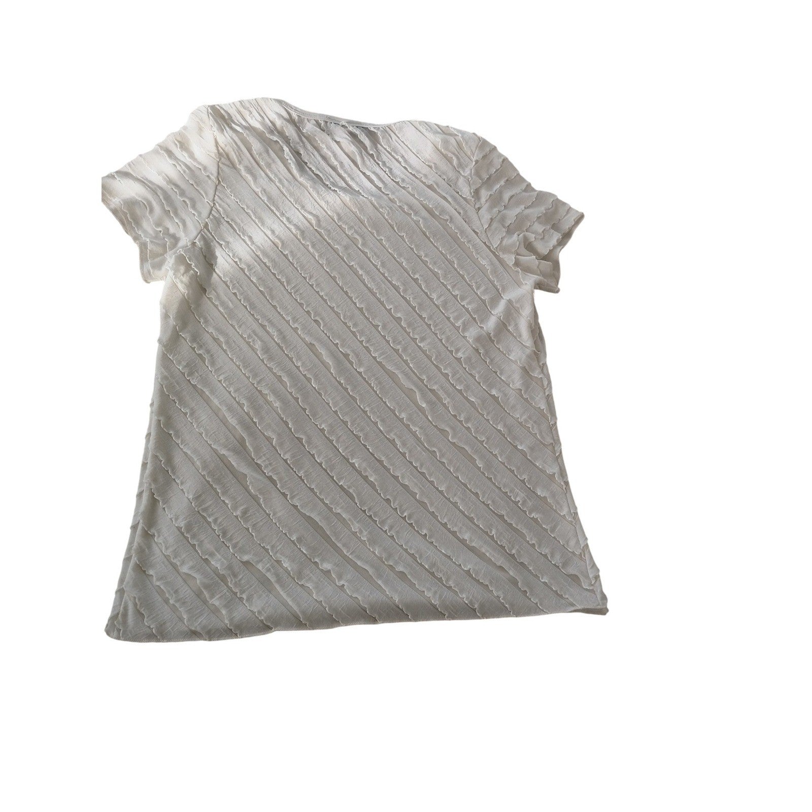 Only 9 White Textured Ruffle Tiered Crew Neck Top Medium Short Sleeve Coquette