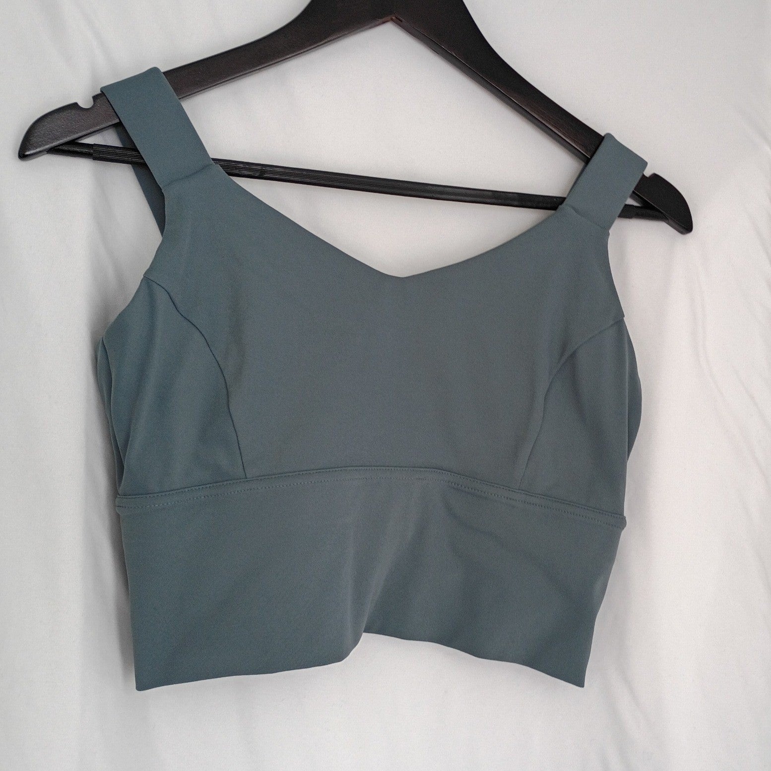 Athleisure Slate Blue Longline V-Neck Sports Bra Wrap Back Activewear Top L $48