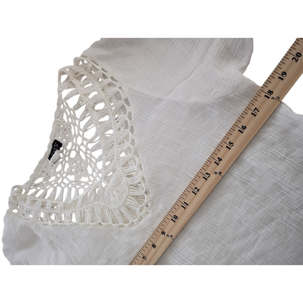 VENUS Made in Italy White Crochet Lace Cotton V Neck Tunic Cover Up Boho L