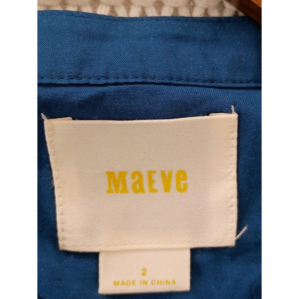 Maeve Anthropologie Teal Blue Peplum Blouse Split Neck Rayon Top Fits S Boho $88