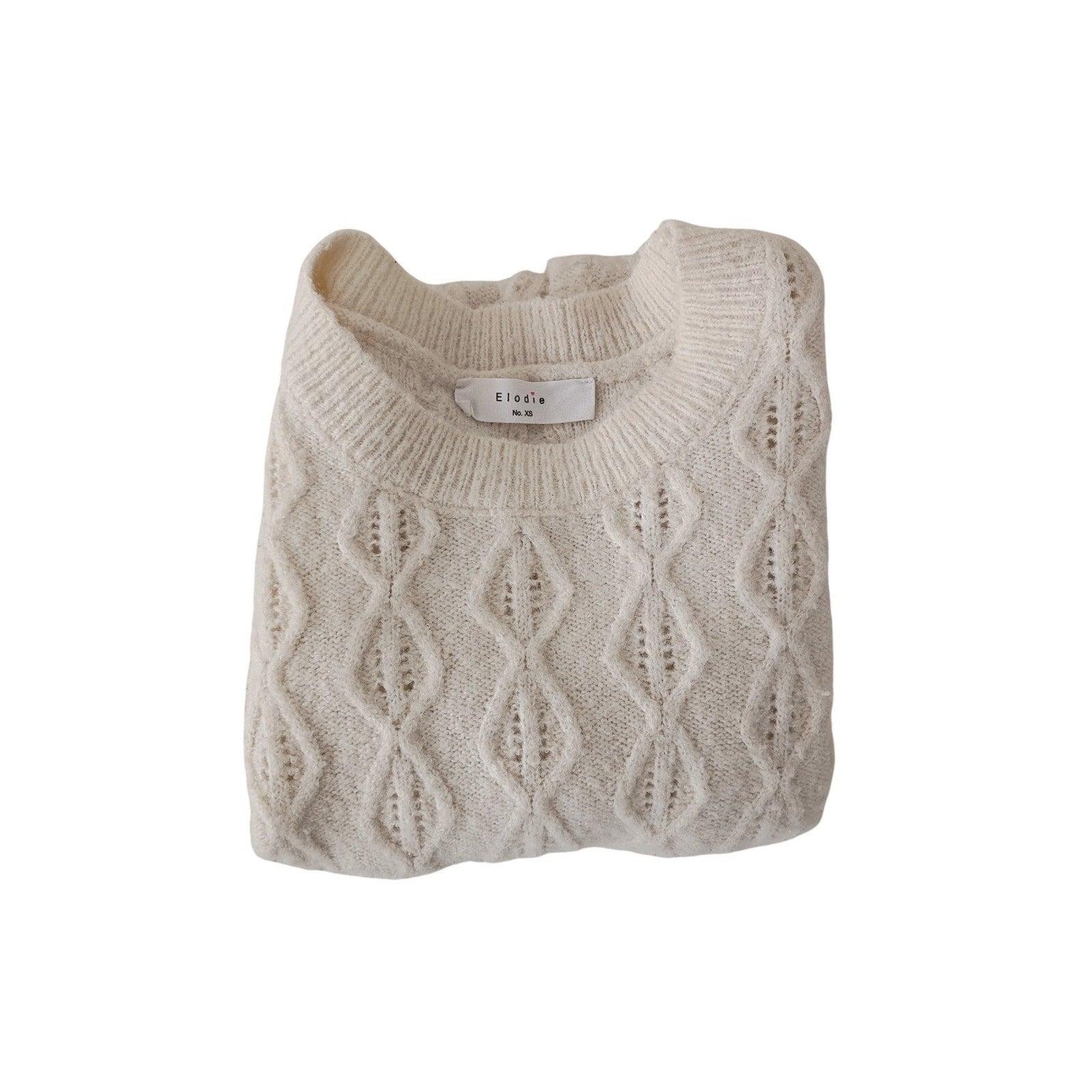 Elodie Cream Cable Knit Diamond Pattern Sweater Fits S Casual Chic