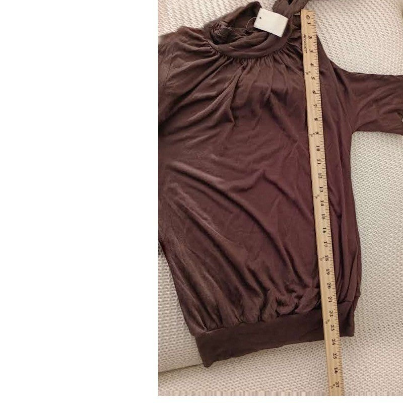 NWT ARDEN B. Y2K Chic Brown Halter Neck Tie Top Ruched Long Sleeve Fits S