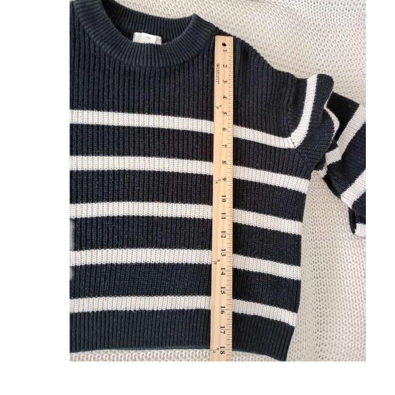 H&M Striped Coastal Cotton Blend Sweater Navy White Crew Neck Fits S/M Ribbed