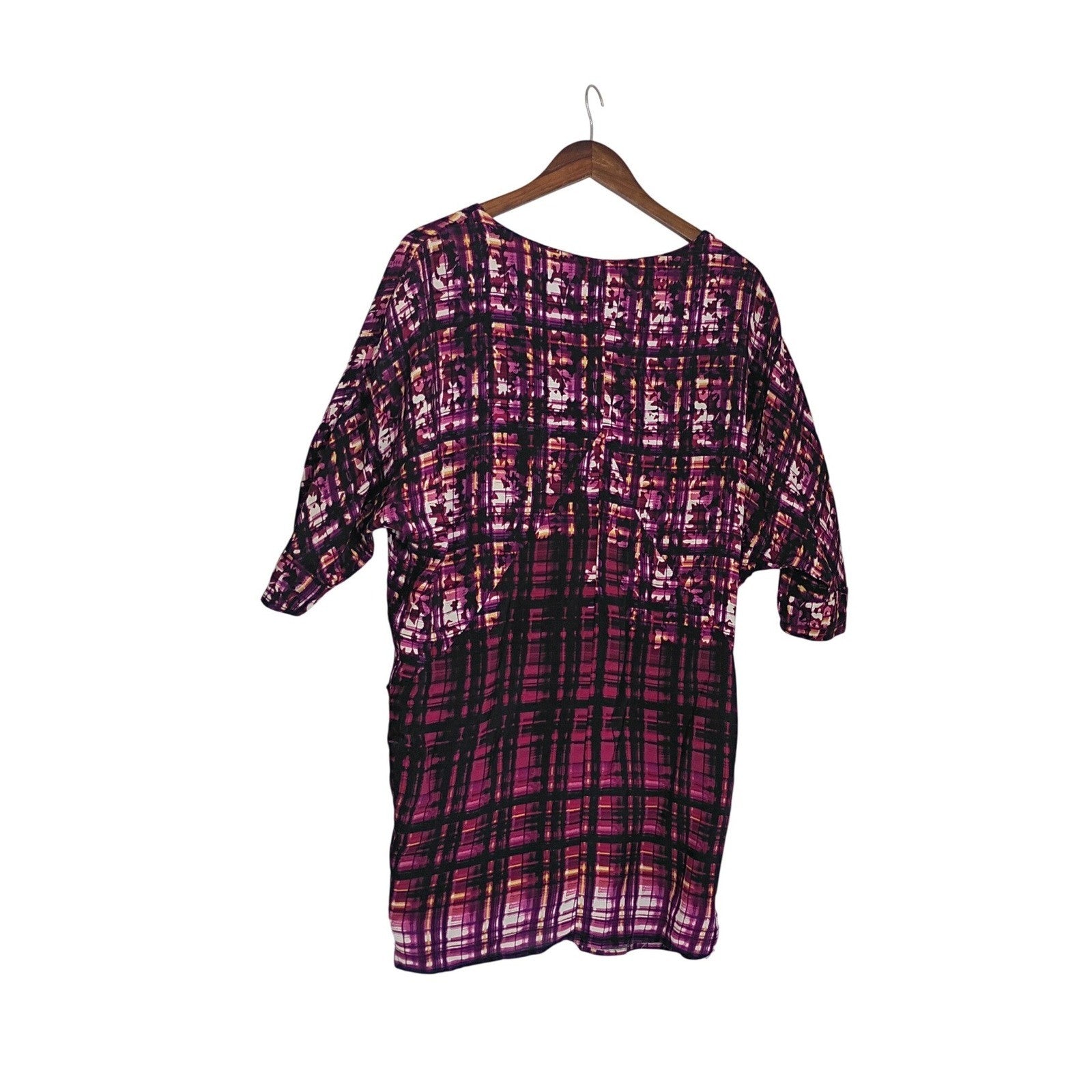 Maeve Anthropologie Purple Abstract Plaid Dolman Sleeve Dress S/M Boho Artsy