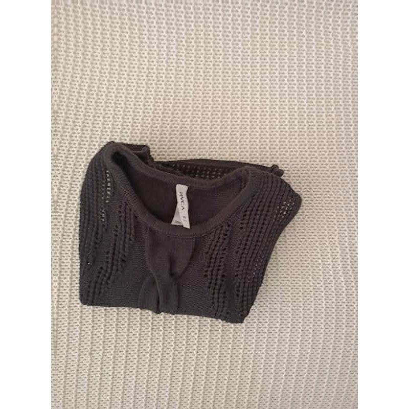 RVCA Charcoal Cable Knit Mesh Crop Tank Top XS Cotton Blend Boho Goth