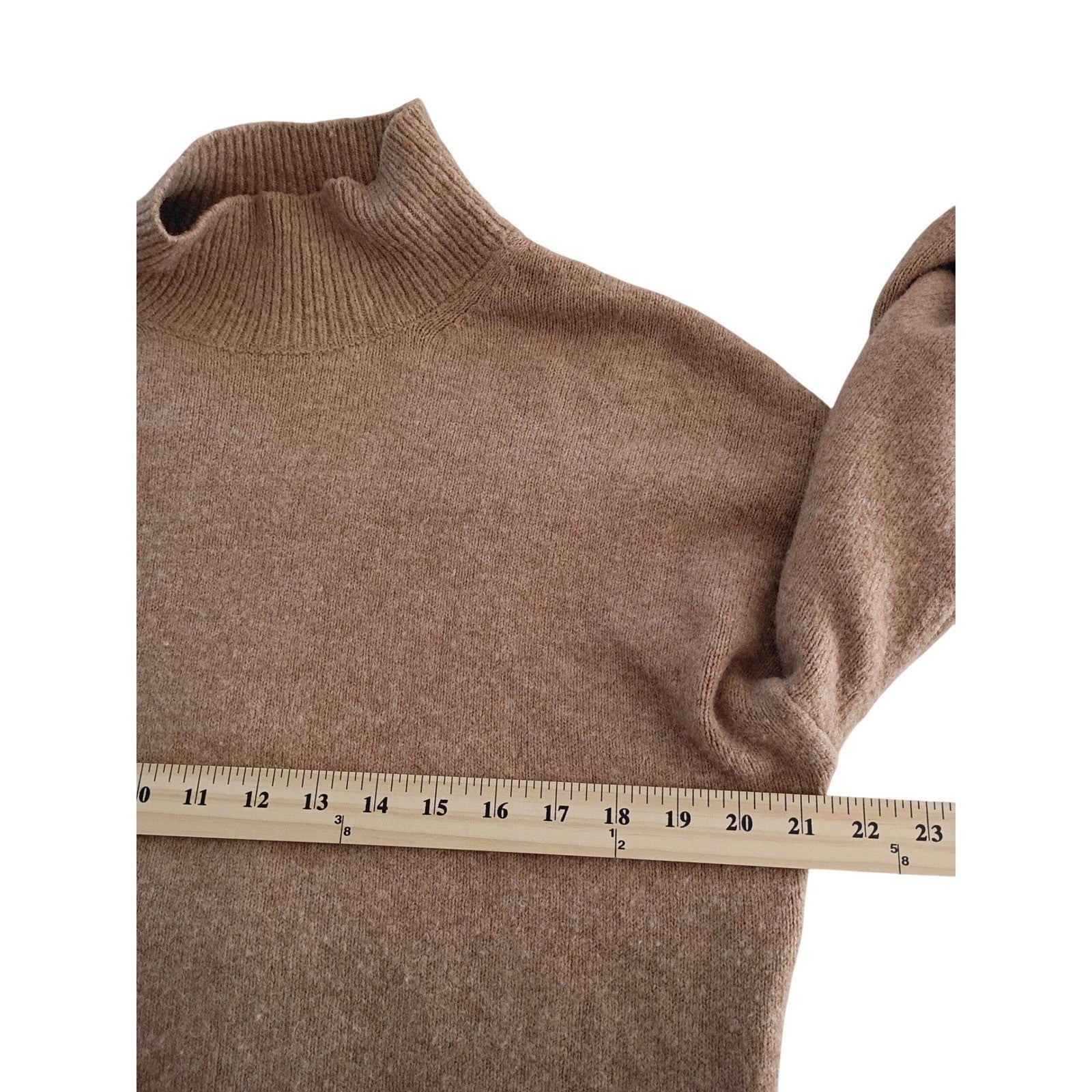 H&M Mock Neck Sweater Tan Cozy Knit Ribbed Long Sleeve Fits S/M
