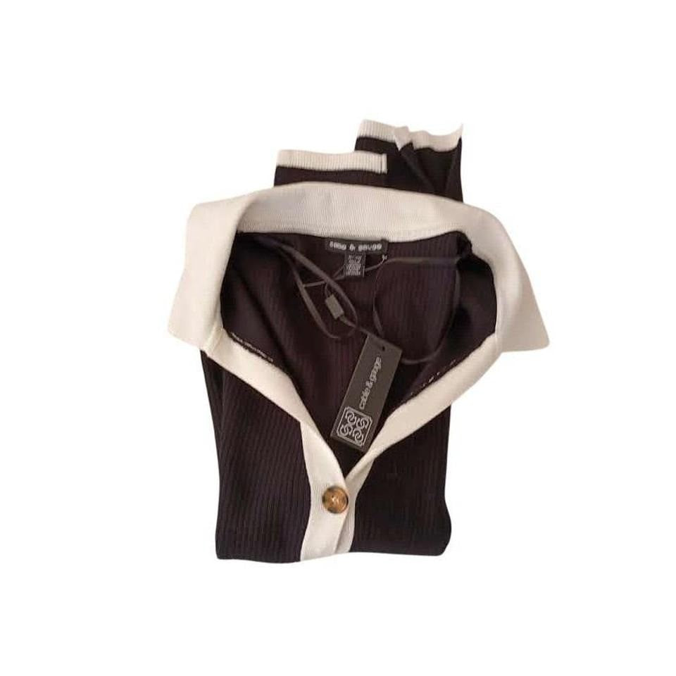 NWT Cable & Gauge Classic Black White Trim Collared Knit Cardigan Button Front M