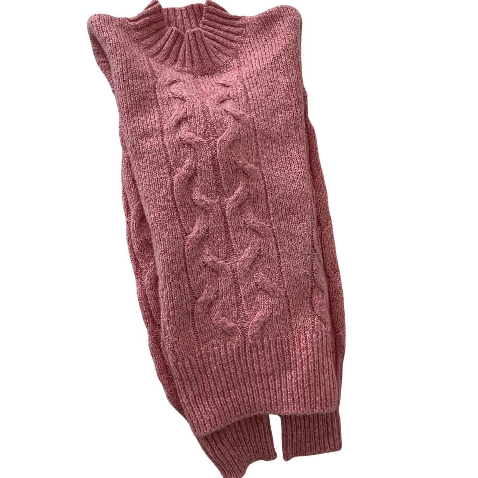 Pink Cable Knit Fisherman Sweater Cotton Blend Crew Neck Heritage Coastal S