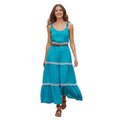 Rachel Zoe Linen Blend Tiered Midi Dress Teal Crochet Lace Boho Cottage S