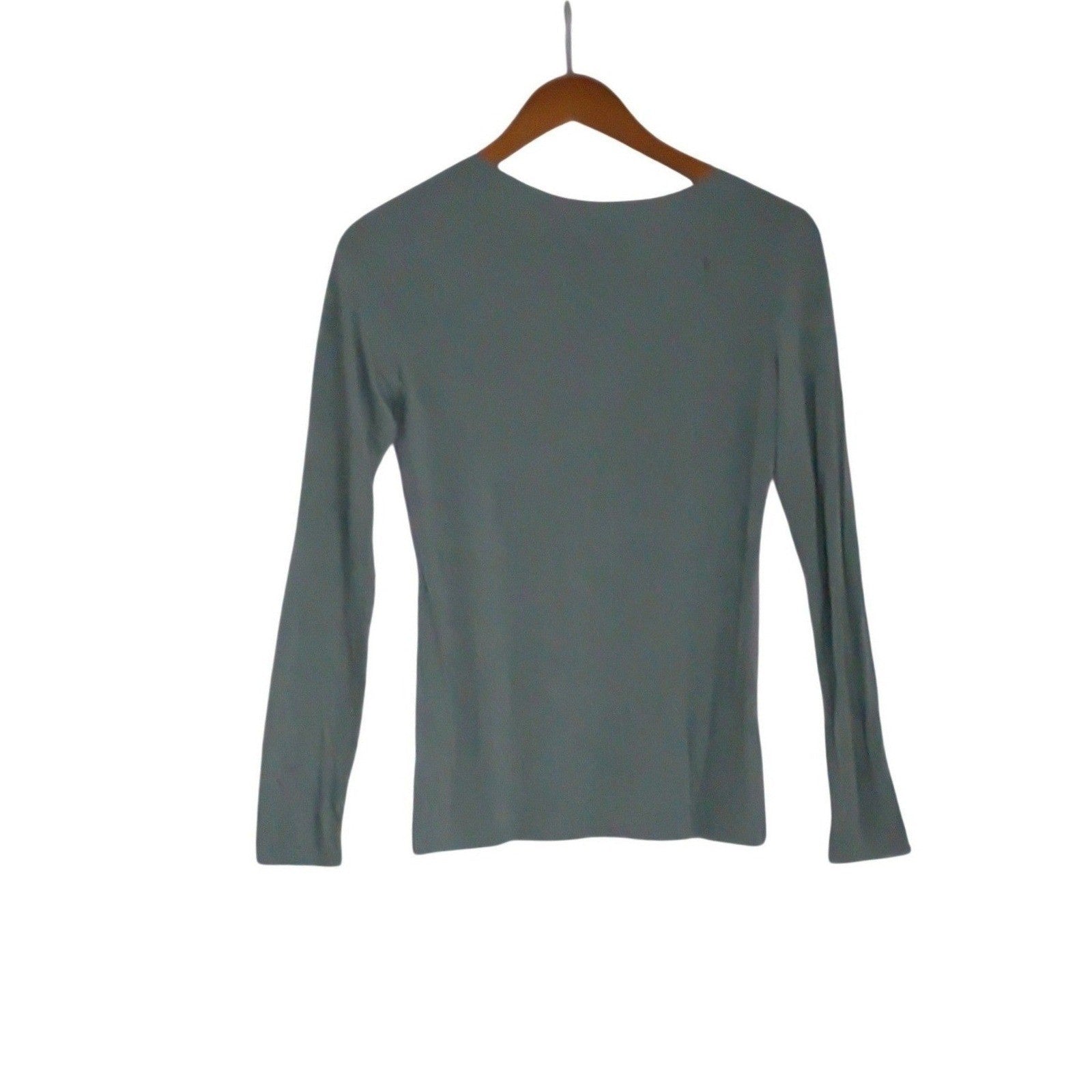 Adrienne Vittadini Long Sleeve Crew Neck Top Light Teal Blue Fits S Minimalist