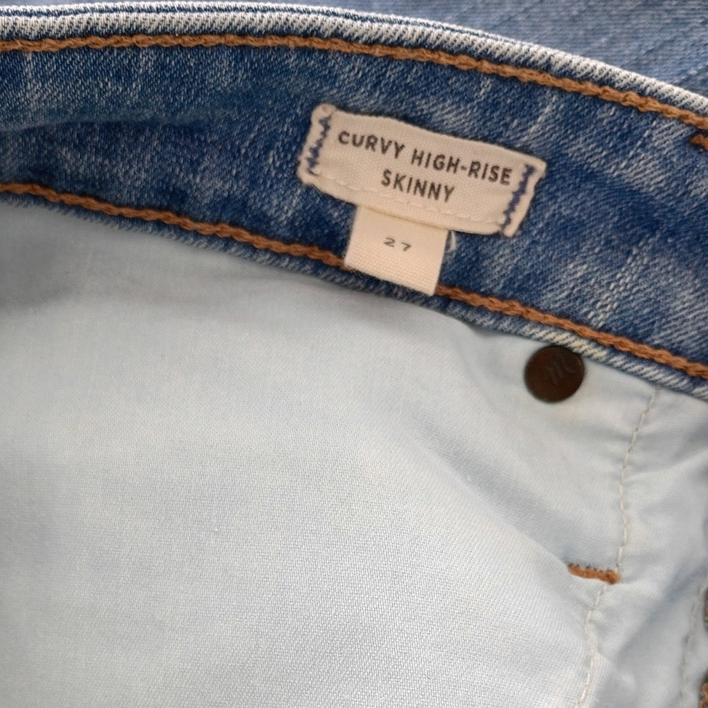 Madewell Curvy High Rise Slim Strgt Jeans Light Wash Distress Raw Hem 27x28 $148