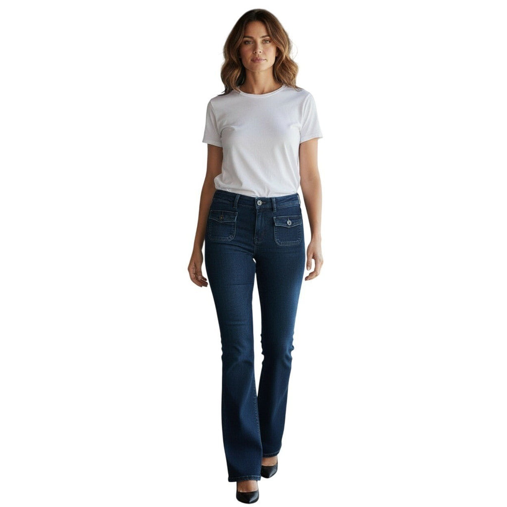 GUESS Dark Wash Flare Jeans Women Mid Rise Stretch Denim; TALL - In Seam 32"
