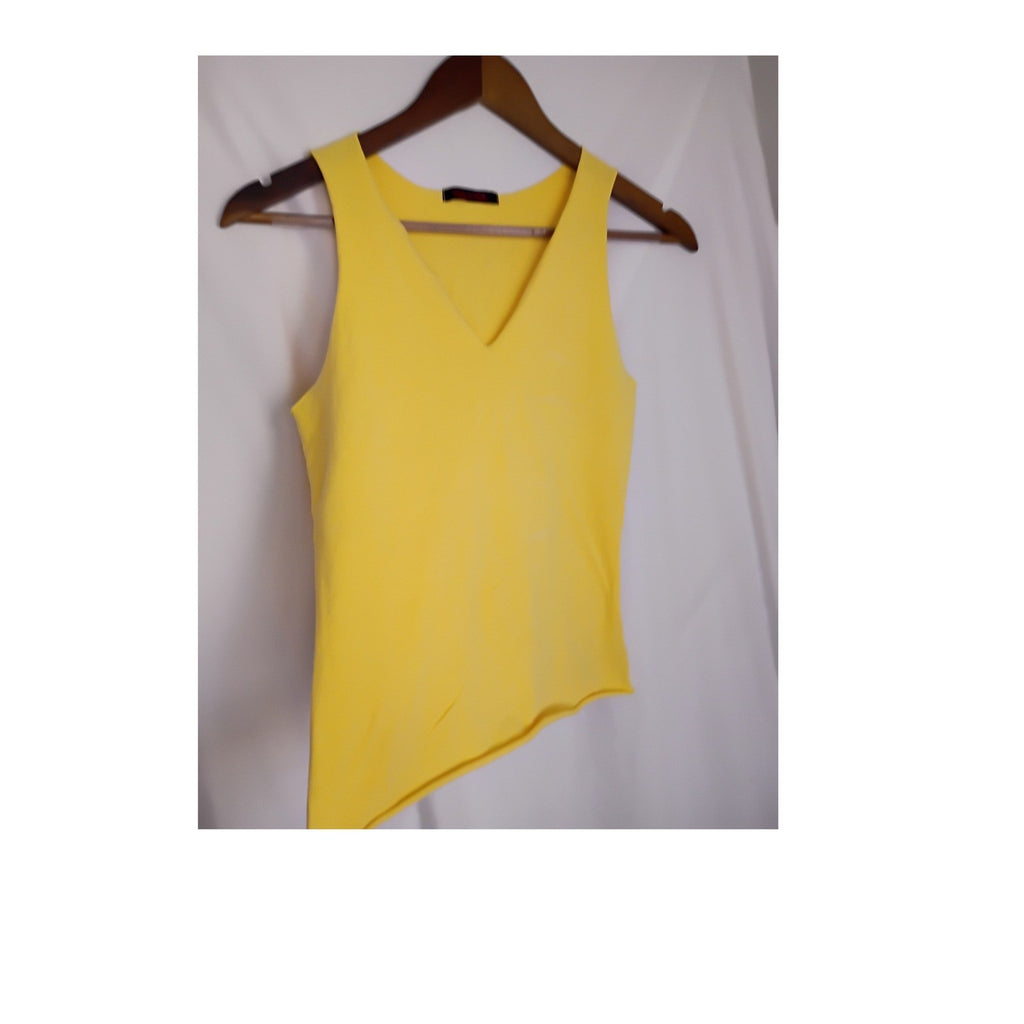Nally & Millie Vibrant Yellow V-Neck Sleeveless Tank Top Raw Hem USA S M Boho