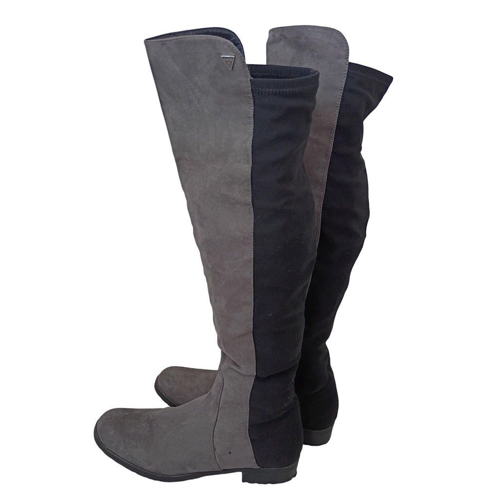 GUESS Womens Grey Black Stretch Over The Knee Flat Boots 8.5M $149