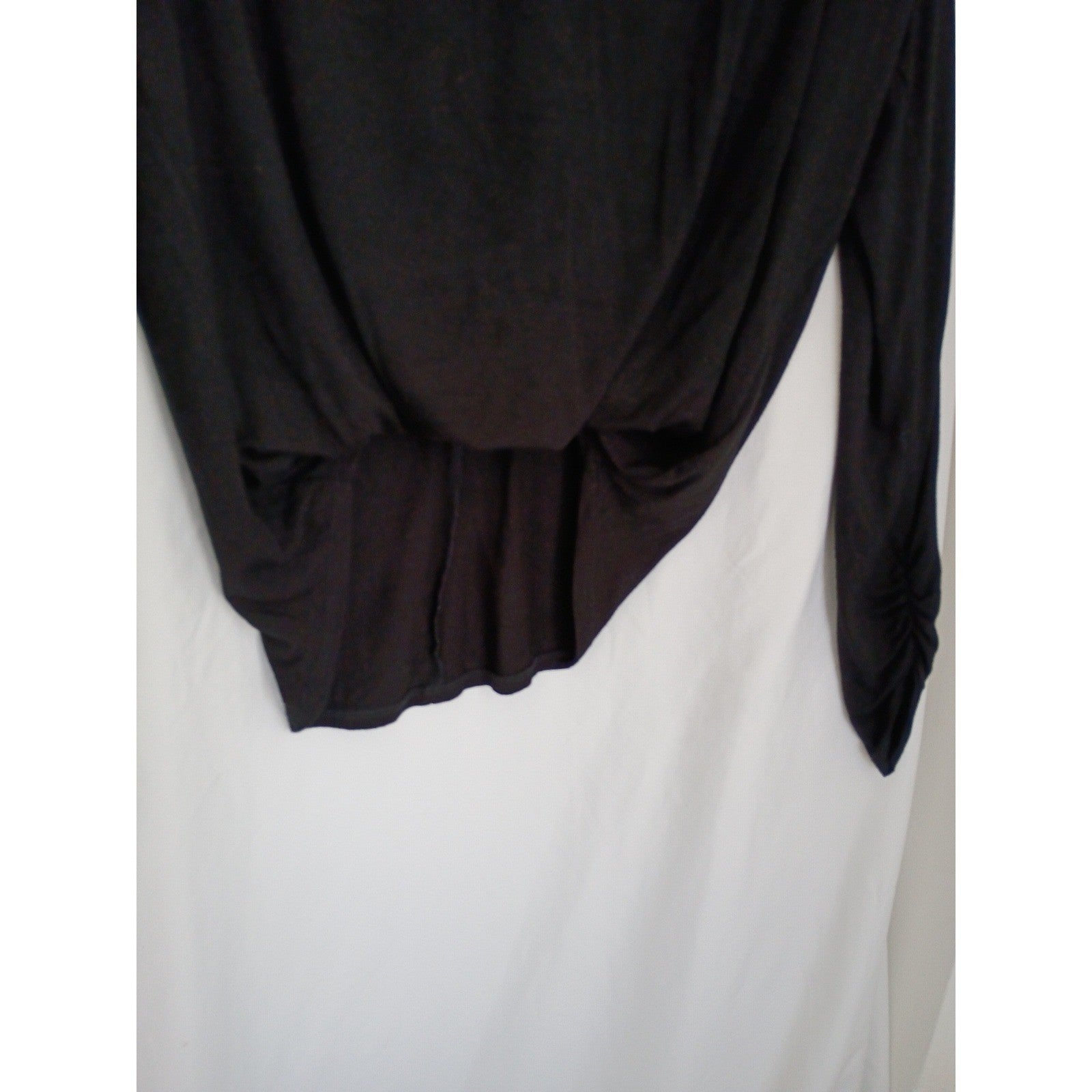 Maeve Anthropologie Black Ruched Draped V-Neck Long Sleeve Blouse S/M Minimalist