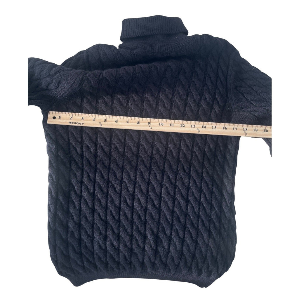 ZARA Black Cable Knit Fisherman Turtleneck Sweater 20% Wool Chunky Warm Winter M