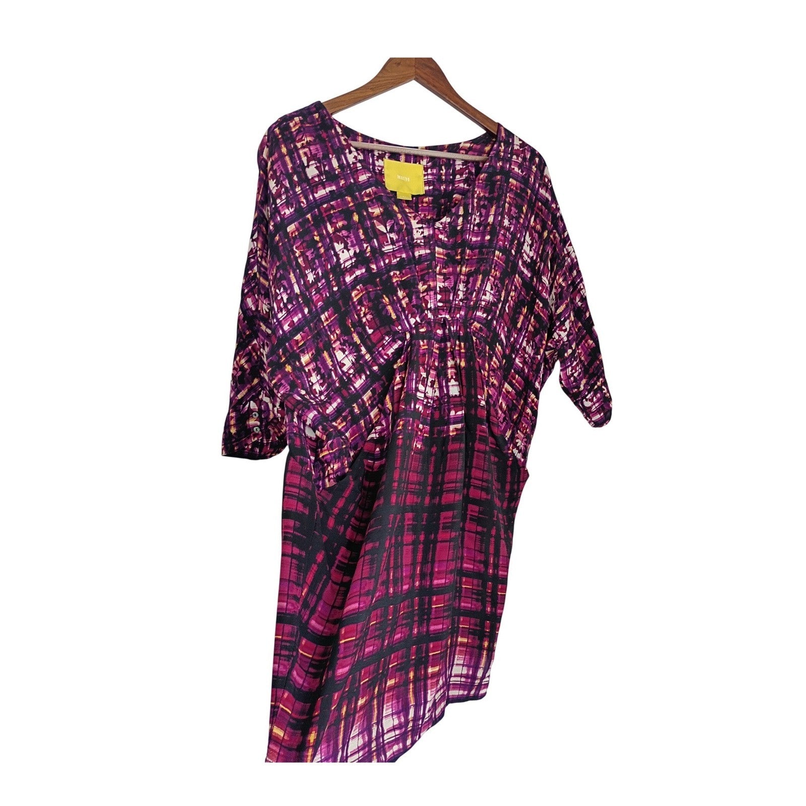 Maeve Anthropologie Purple Abstract Plaid Dolman Sleeve Dress S/M Boho Artsy