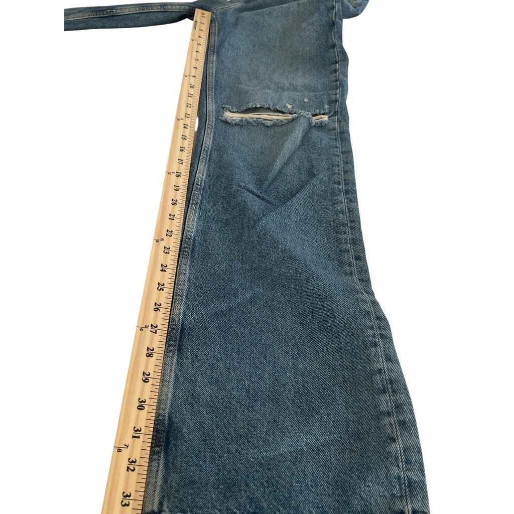 ZARA High Waist Straight Leg Distressed Blue Jeans 2 26x33 Tall 90s Grunge Y2K