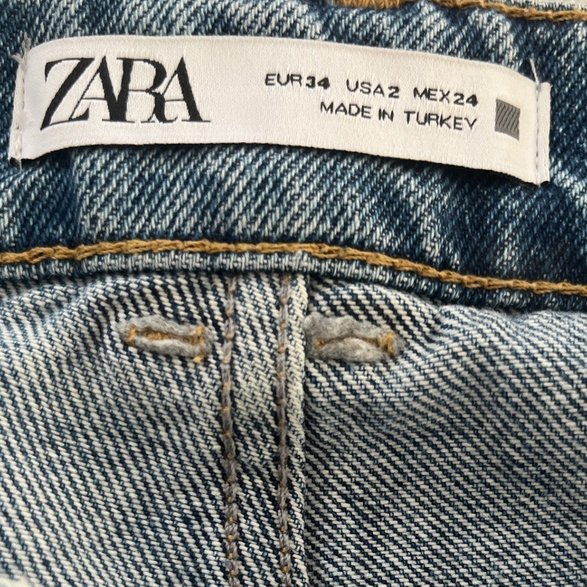 ZARA High Waist Straight Leg Distressed Blue Jeans 2 26x33 Tall 90s Grunge Y2K