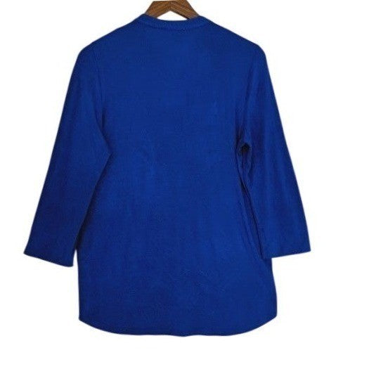 Calvin Klein Blue Zipper Pocket 3/4 Sleeve Tunic Top M Modern Professional