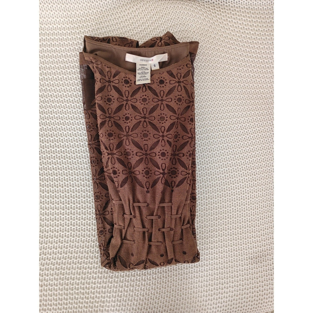 Studio M Brown Fairy Grunge Lace Sheer Mesh Dress Sleeveless Y2K S
