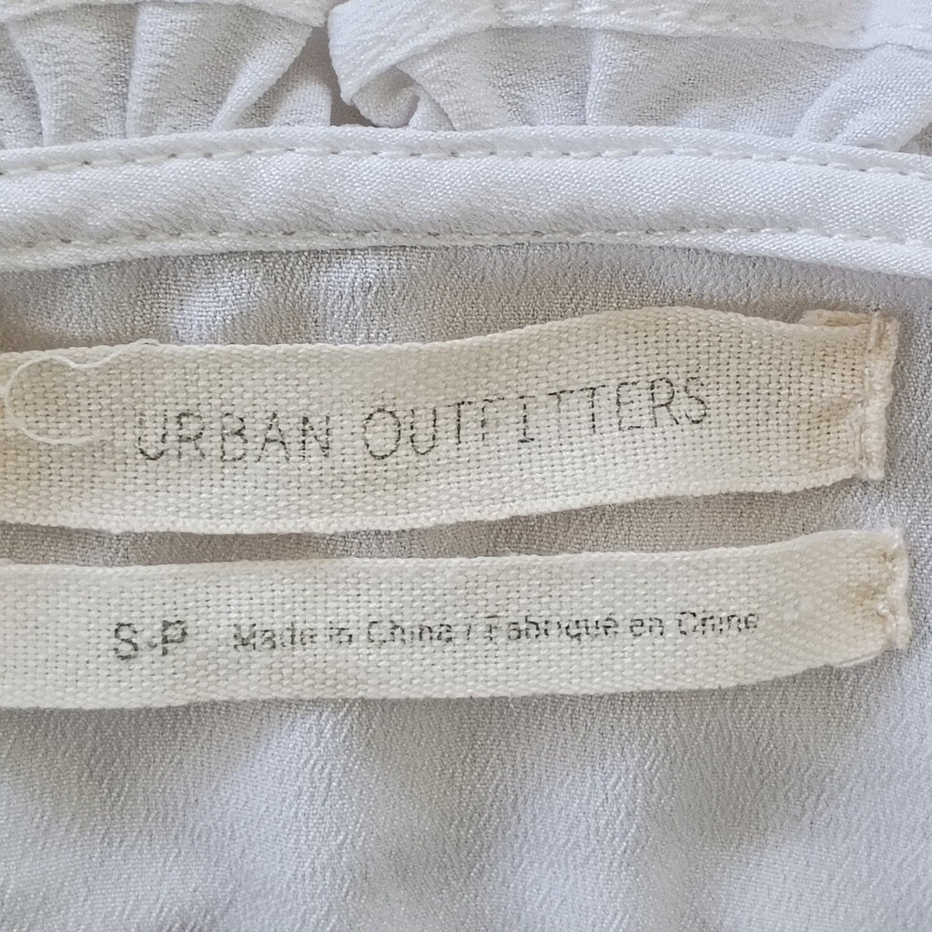 Urban Outfitters Coquette Ruffle Tie Front Puff Sleeve Crop Top White S