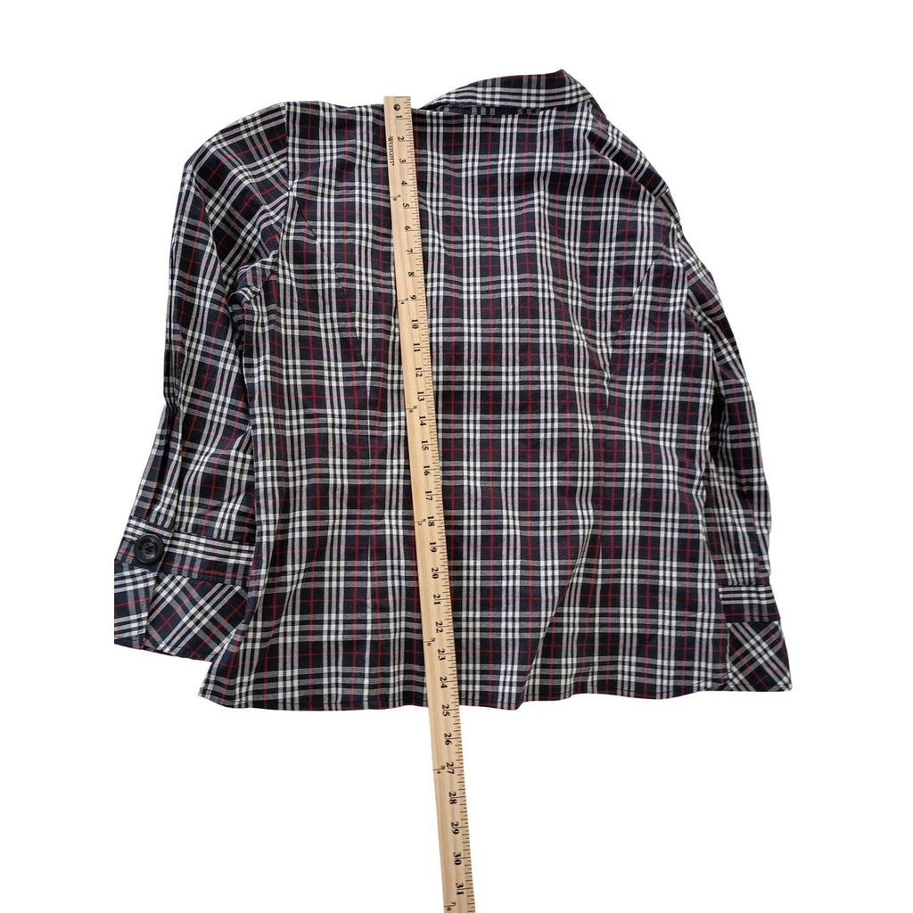SPENSE Classic Black White Checkered Red Button Front Shirt Blouse L Casual Chic