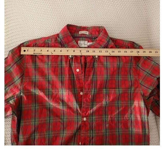 J Crew Red Plaid Slim 100% Cotton Untucked Secret Wash Shirt Mens L Everydaywear