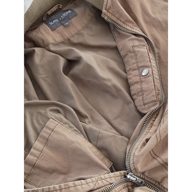 SLATE & STONE 98% Cotton Bomber Jacket Brown Full Zip Minimal Casual