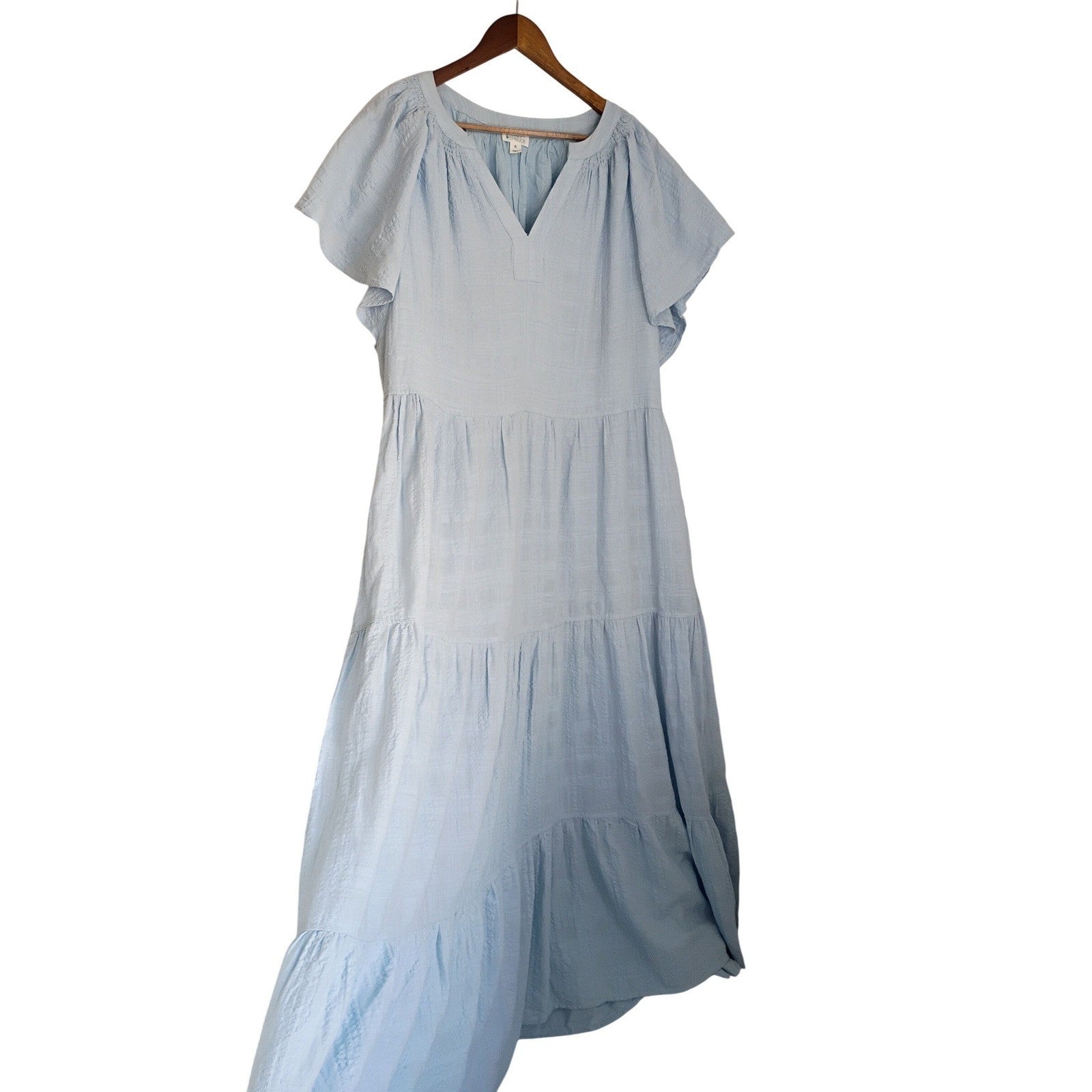 Market & Spruce Light Blue Tiered Maxi Dress XL V-Neck Flutter Sleeve Cotton Bld