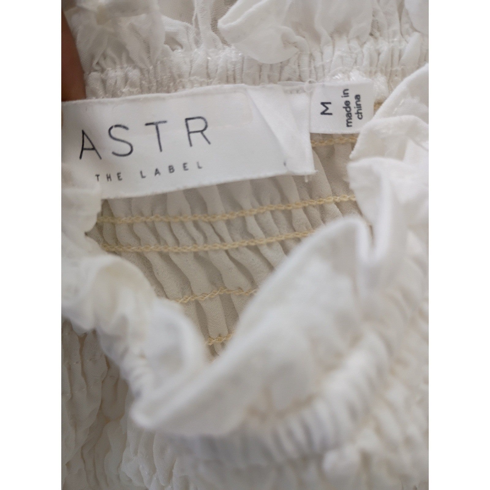 ASTR The Label White Smocked Peplum Top M Coquette Cottagecore Puff Sleeve Lace
