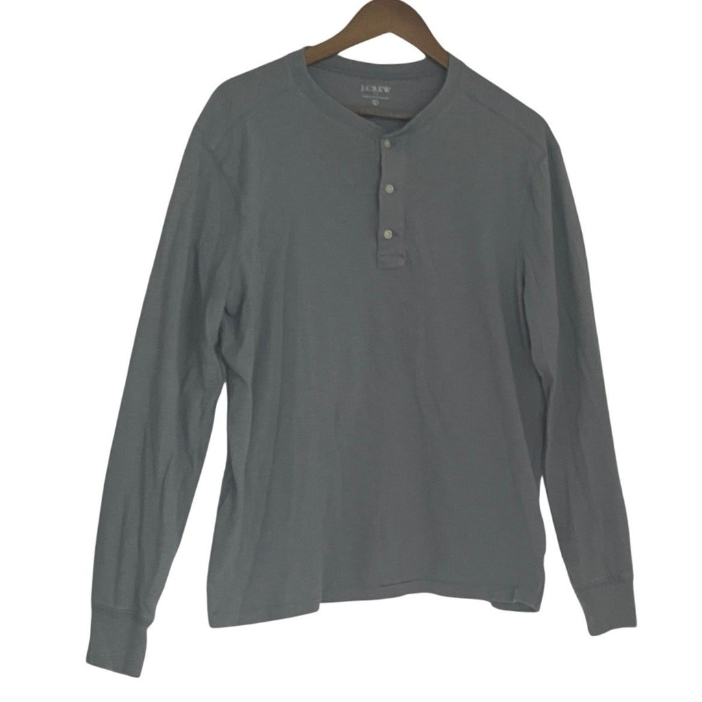 J Crew Long Sleeve Gray Henley Shirt Men's Size Large Button Up Casual Comfort